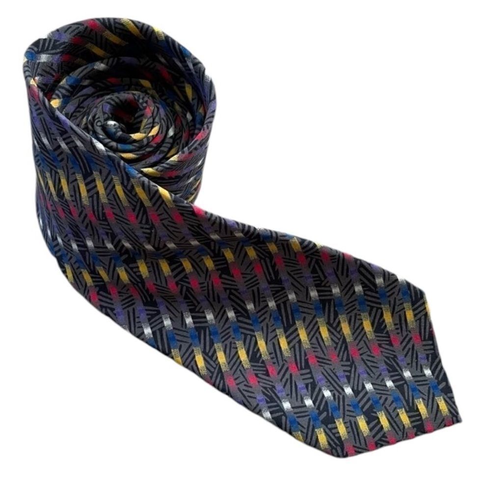 Missoni Vintage Blue Yellow Red Allover Pattern Silk Tie